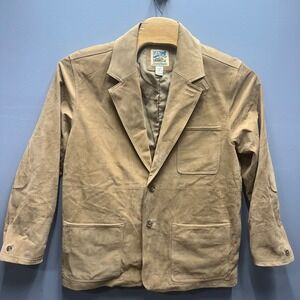 TravelSmith Mens Tan Suede Leather Blazer Sport Coat Elbow Patches Style 8775 L